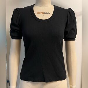 Veronica Beard Jeans Fleta Puff Sleeve Knot Top - size S - black